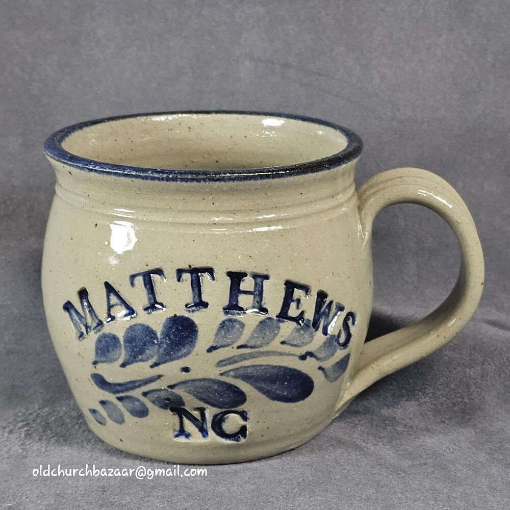 Westerwald Hand Thrown Pottery Mug Salt Glazed Blue MATTHEWS NC Signed TD EUC